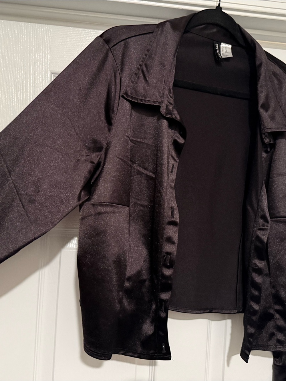 Women's Black Satin Cropped Button Up - Picture 2 of 3